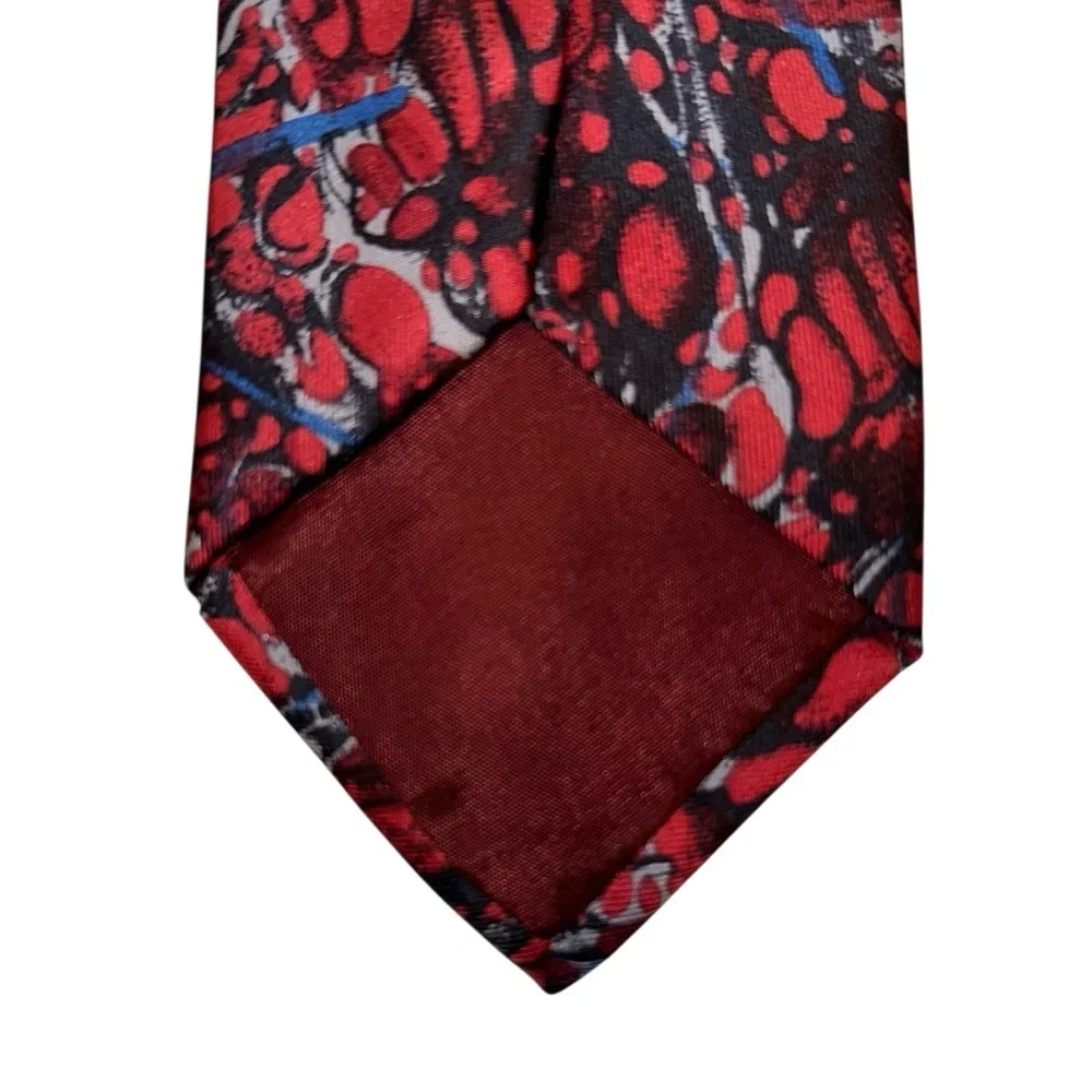 Vintage Givenchy Monsieur Mens Tie Silk Hand Made in Italy Red Abstract 57x3.25”
